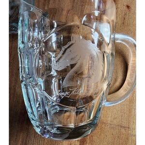 George Killian Lett Etched Horse Head Dimpled Thumbprint Glass Beer Mug Stein